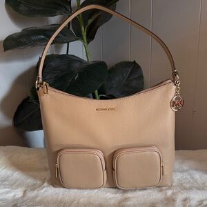 Michael Kors Beige Pebbled Leather Shoulder Bag with Dual Pockets NWOT